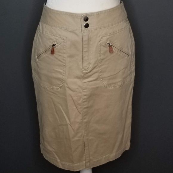 khaki denim skirt knee length